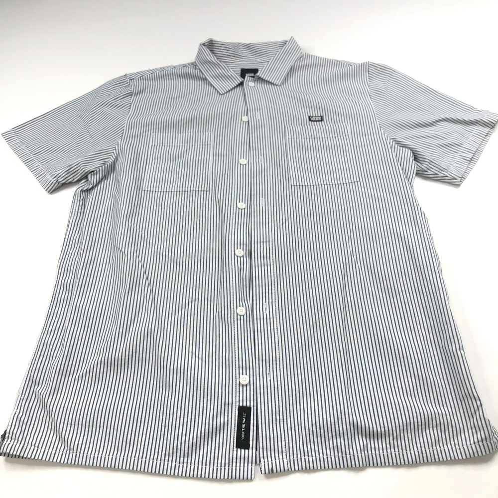 Vans Classic Fit Large Button Short Sleeve Striped Pocket Collared Shirt Blue